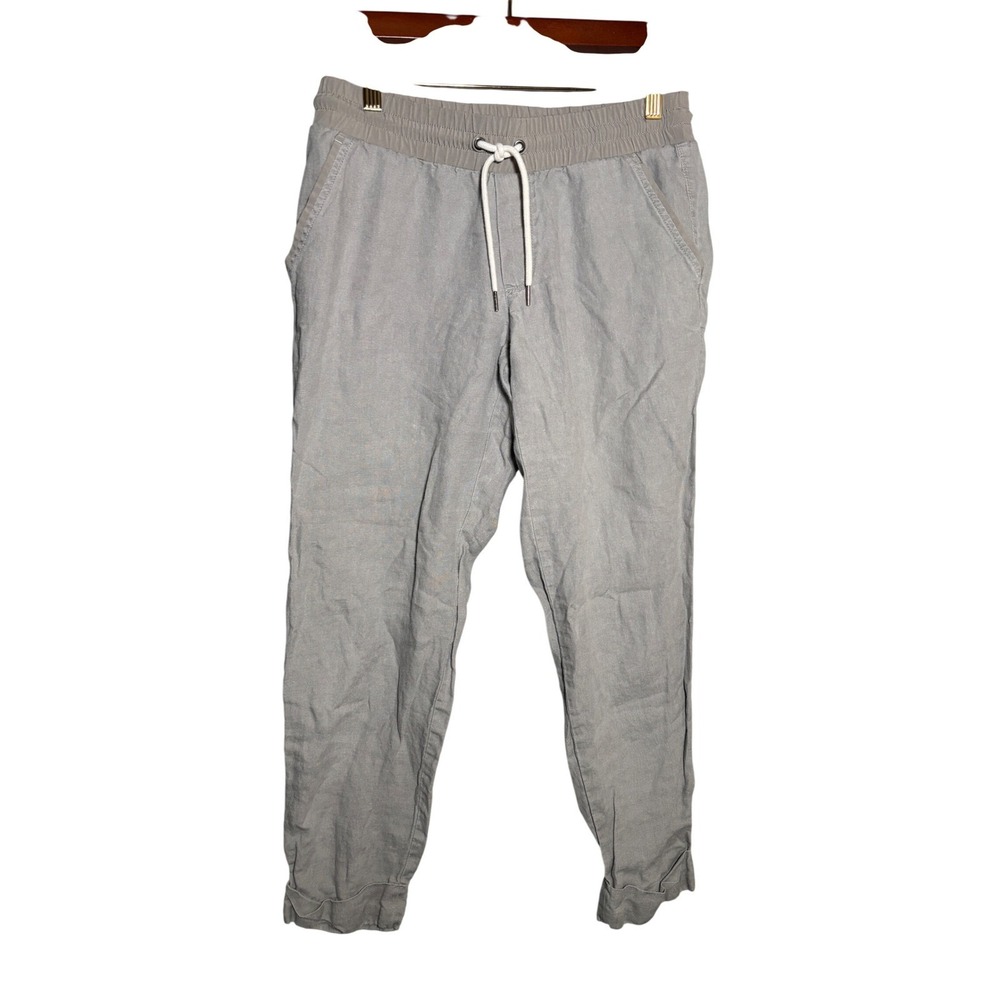 Athleta Women 6 Gray Linen Jogger Pants Elastic Waist Drawstring Cuffed Casual